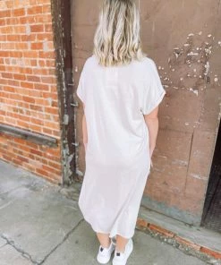 Faith Apparel Wild Flower Midi T-Shirt Dress- White Neutral Babe