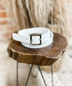 Texas Bling Simple Skinny Buckle Belt- White