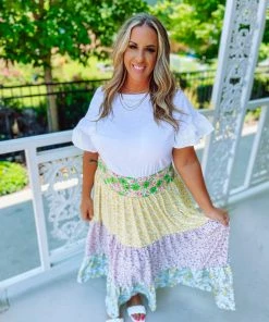 Hailey & Co Plus Georgia Floral Print Mixed Maxi Skirt