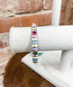 Texas Bling Tasha Striped Enamel Bangle- Rainbow