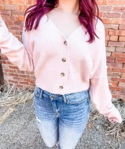 Hyfve Hailey Button Detail Sweater- Pale Pink Tops