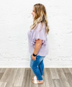 Zenana Premium Plus Hallie Double Layer Chiffon Top- Lilac Grey