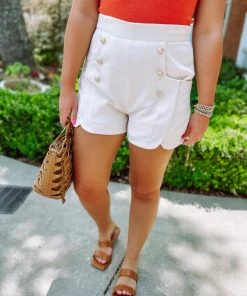 Entro Robin Button Detail Front High Waisted Shorts Bottoms