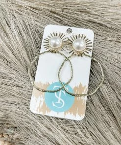 Texas Bling Jewelry Allison Pearl Sunburst Hoop Earrings