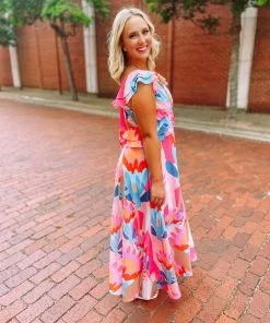Cezele Dresses Payton Bold Floral Ruffle Maxi Dress