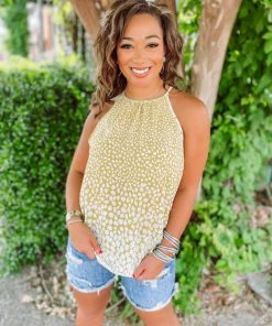 Haptics Amy Spotted Leopard Halter Neck Tank Top Tops