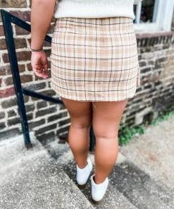 Very J Bottoms Julia Plaid Pleated Skirt- Mocha