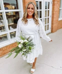 Flying Tomato Elodie Eyelet Ruffled Hem Bow Tie Dress