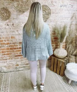 Ces Femme Tops Monica Lightweight Crochet Sweater- Grey