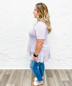 Zenana Premium Plus Kaylee Overlap Ruffle Bottom Top- Dusty Lavender