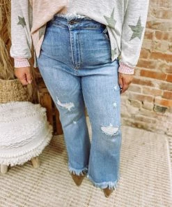 Risen Elise Raw Edge Waist Flare Jeans