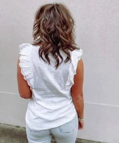 Doe & Rae Tops Miriam Eyelet Ruffle Sleeve Knit Top