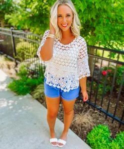 Bluivy Hazel Open Knit Crochet Lace Top Tops