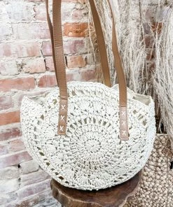 Texas Bling Maya Straw Round Beach Bag Take Me Away: Resort Edition