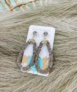 Texas Bling Dahlia Glitter Teardrop Earrings Jewelry