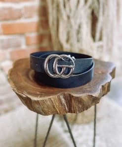 Texas Bling Belts Black Silver GG Buckle Belt