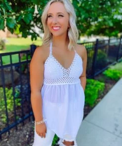 Trend Notes Kimberly Crochet Knit Halter Tunic Top- White