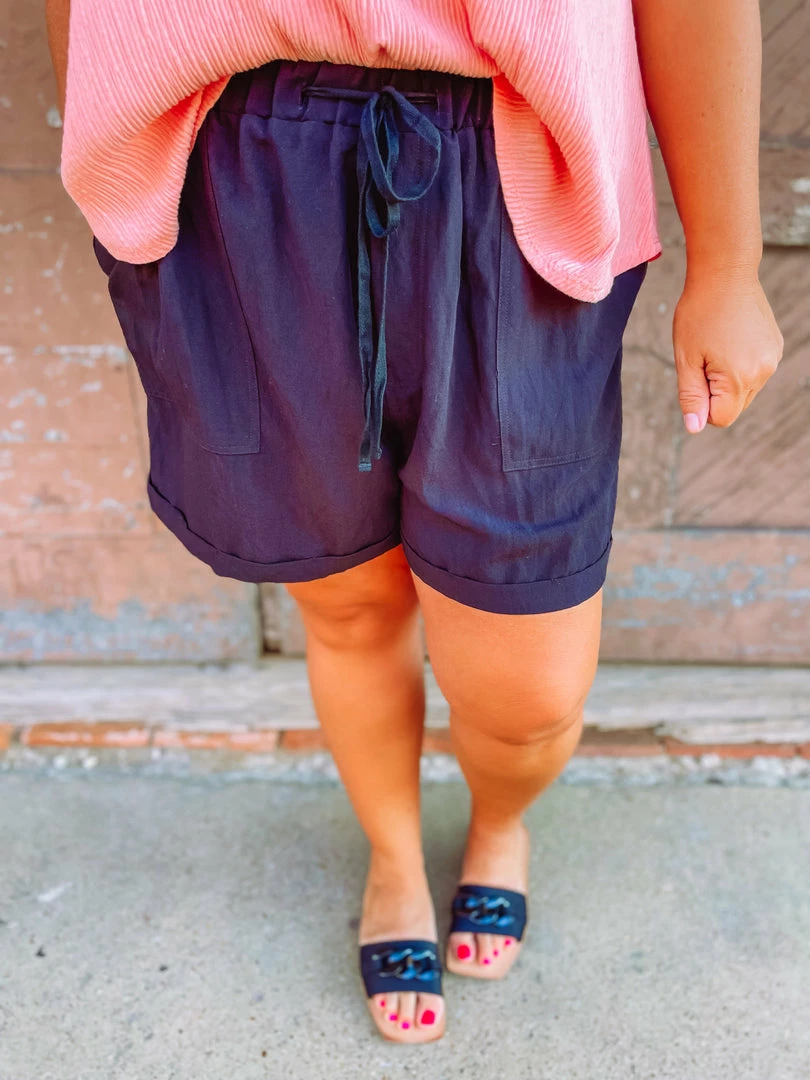 Kori Ashlyn Drawstring Waist Shorts- Black Plus 1 Kori Ashlyn Drawstring Waist Shorts- Black Plus