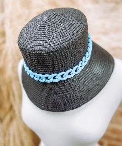 Texas Bling Hats Siena Chain Band Straw Bucket Hat- Black