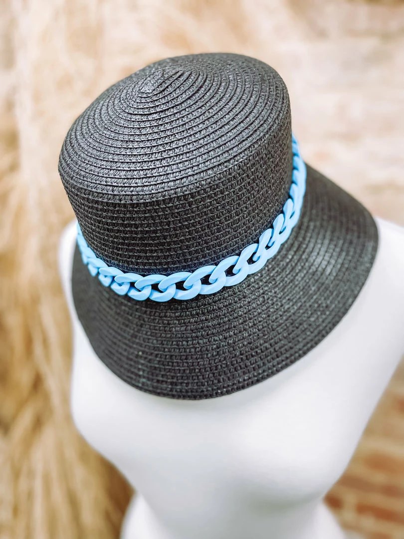 Texas Bling Hats Siena Chain Band Straw Bucket Hat- Black 1 Texas Bling Hats Siena Chain Band Straw Bucket Hat- Black