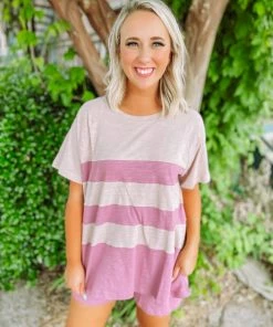 Cotton Bleu Annie Color Blocked Shorts Set- Berry