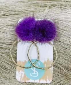 Texas Bling Talia Puff Post Hoop Earrings- Purple