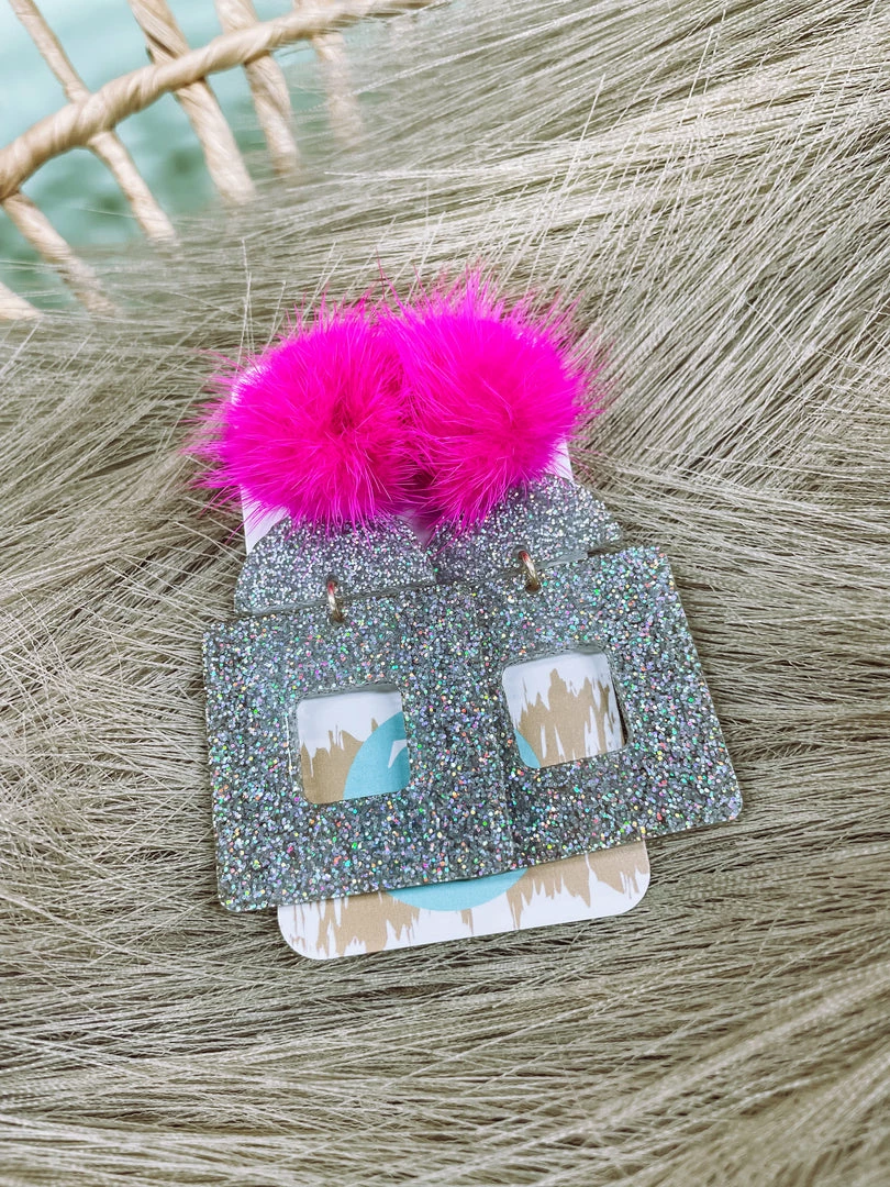 Texas Bling Jewelry Carly Double Acrylic Square Drop Earrings-Pink 1 Texas Bling Jewelry Carly Double Acrylic Square Drop Earrings-Pink