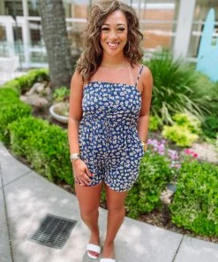 &MERCI Dolly Ruched Drawstring Floral Romper