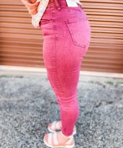 Jelly Jeans Hope Mid Rise Burgundy Knee Slit Skinny Jeans