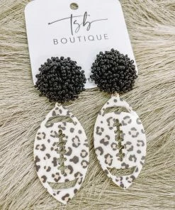 Texas Bling Leopard Football Black Pom Earrings 2022 School Style