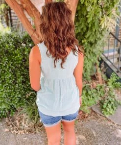 Ces Femme Sloane Button Trim Detail Babydoll Tank Tops