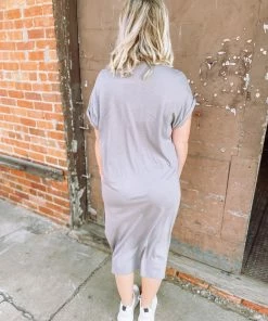 Faith Apparel Neutral Babe Wild Flower Midi T-Shirt Dress- Charcoal 7 Faith Apparel Neutral Babe Wild Flower Midi T-Shirt Dress- Charcoal