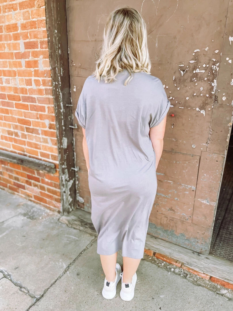 Faith Apparel Neutral Babe Wild Flower Midi T-Shirt Dress- Charcoal 4 Faith Apparel Neutral Babe Wild Flower Midi T-Shirt Dress- Charcoal