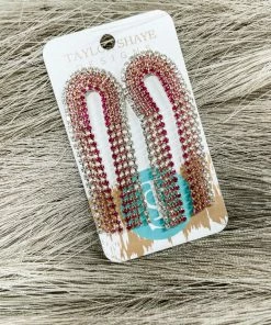Texas Bling Jewelry Alexa Rhinestone Chain Drop Earrings- Pink Mix