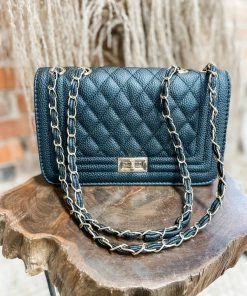 Texas Bling Nina Faux Leather Crossbody- Black Bags
