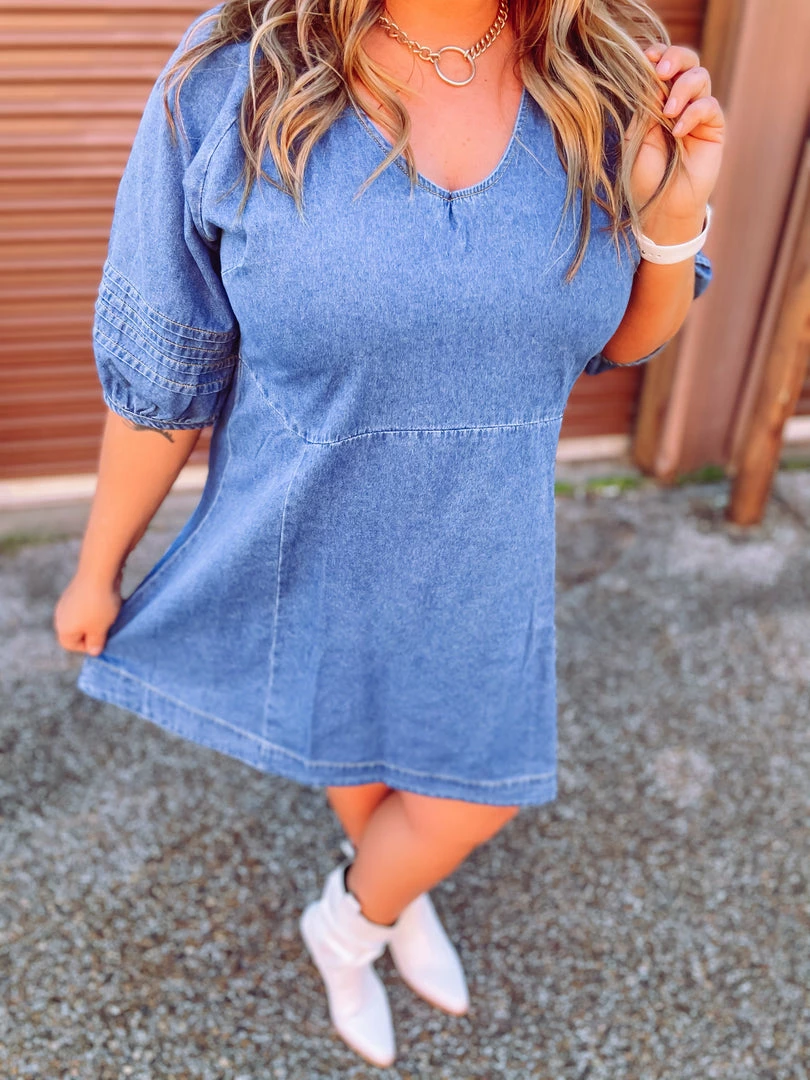 Umgee Aubree Half Puff Sleeve Denim Dress 2 Umgee Aubree Half Puff Sleeve Denim Dress