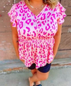 Hailey & Co Sandra Cheetah Smocked Waist Top