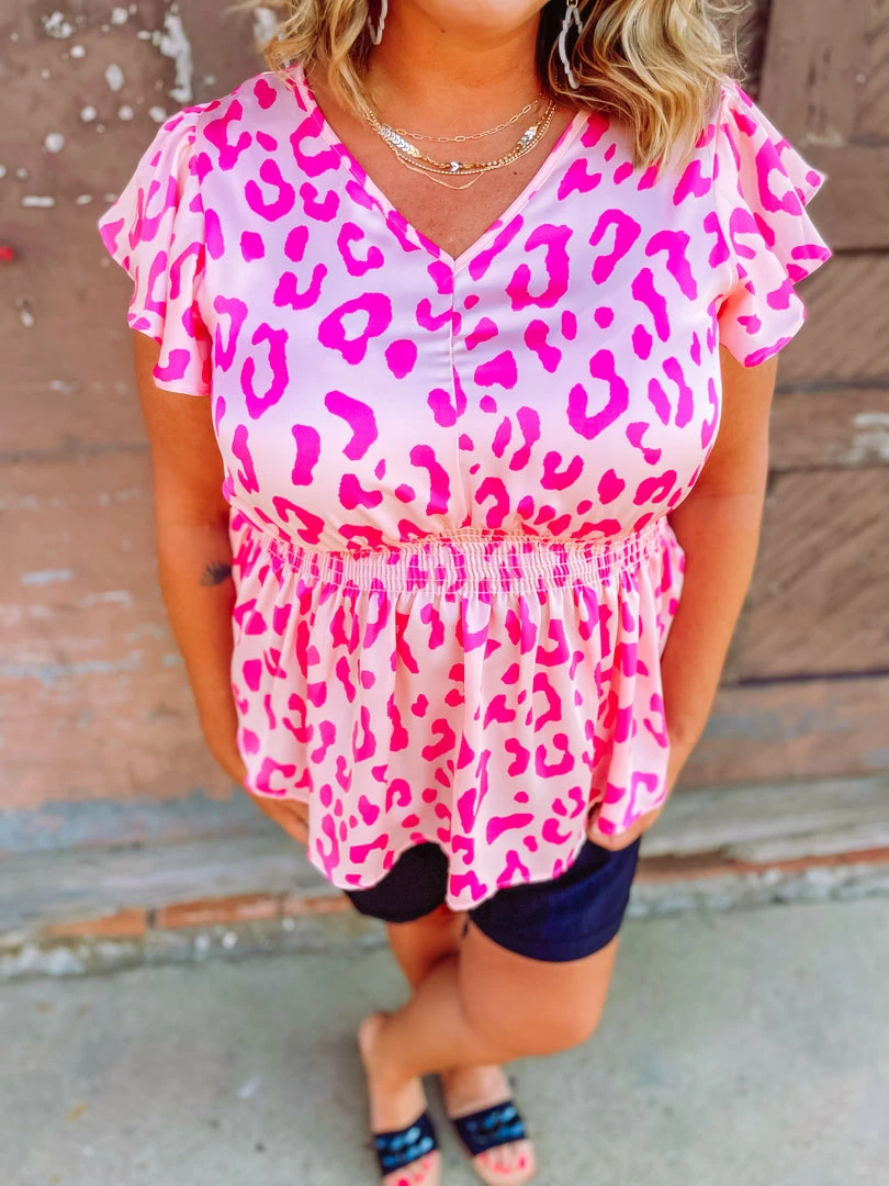 Hailey & Co Sandra Cheetah Smocked Waist Top 2 Hailey & Co Sandra Cheetah Smocked Waist Top