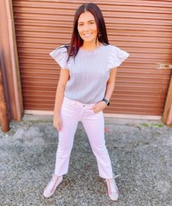 Entro Tops Mariah Stitched Blue Ruffle Bodysuit