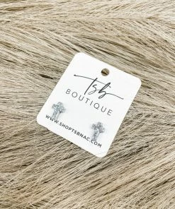 Texas Bling Cross Stud Earrings- Silver Jewelry