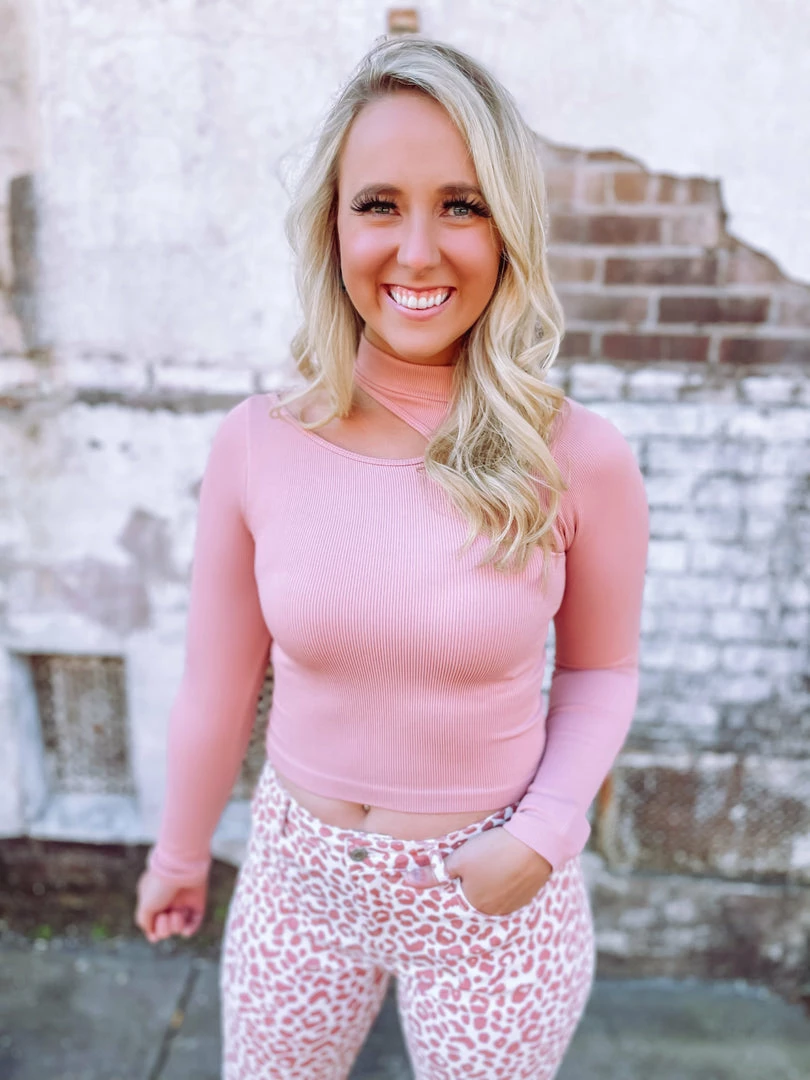 Texas Bling Tops Ariana Cut Detail Mock Neck Ribbed Top- Mauve 1 Texas Bling Tops Ariana Cut Detail Mock Neck Ribbed Top- Mauve