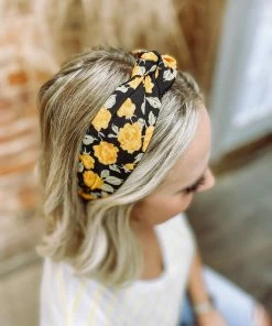 Texas Bling Paige Rose Knotted Headband- Black Neutral Babe