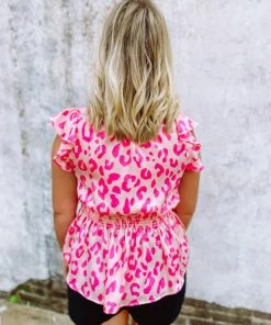 Hailey & Co Joyce Cheetah Smocked Waist Top Tops 9 Hailey & Co Joyce Cheetah Smocked Waist Top Tops