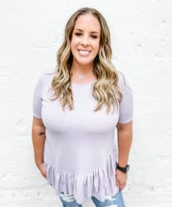 Zenana Premium Plus Kaylee Overlap Ruffle Bottom Top- Dusty Lavender