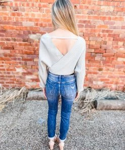 Love Tree Tops Hansel Tie Front Wrap Sweater- Leaf