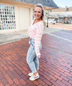 Blu Pepper Tops Adele Throwback Striped Open V Neck Top