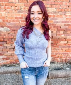 Glam Vivian Asymmetric One Shoulder Sweater- Blue Tops