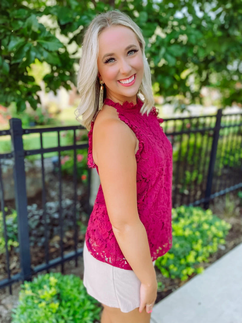 Ee:some Harper Floral Lace Tank Top- Wine Tops 4 Ee:some Harper Floral Lace Tank Top- Wine Tops