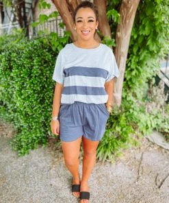 Cotton Bleu Annie Color Blocked Shorts Set- Navy Sets