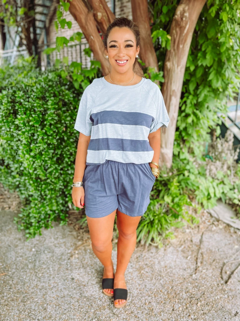 Cotton Bleu Annie Color Blocked Shorts Set- Navy Sets 1 Cotton Bleu Annie Color Blocked Shorts Set- Navy Sets